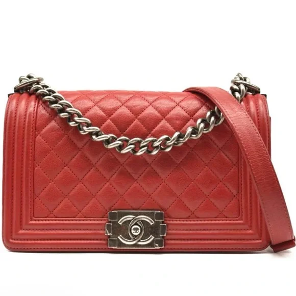 CHANEL Red Quilted Boy Shoulder Bag with Silver Hardware - Picture 1 of 10